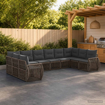 Gartensofa-set 10 stk. Grau und Dunkelgrau Poly-Rattan