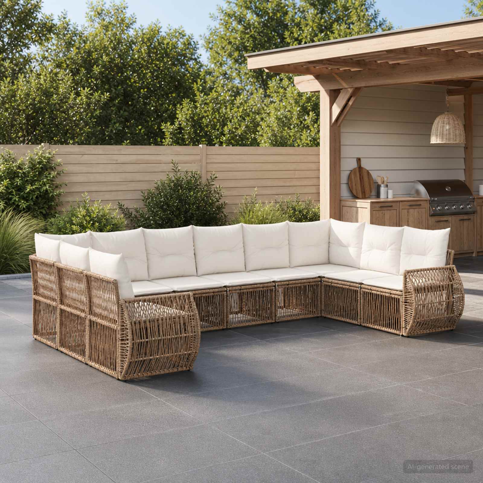 Gartensofa-set 10 pcs Beige und Cremeweiß Poly-Rattan