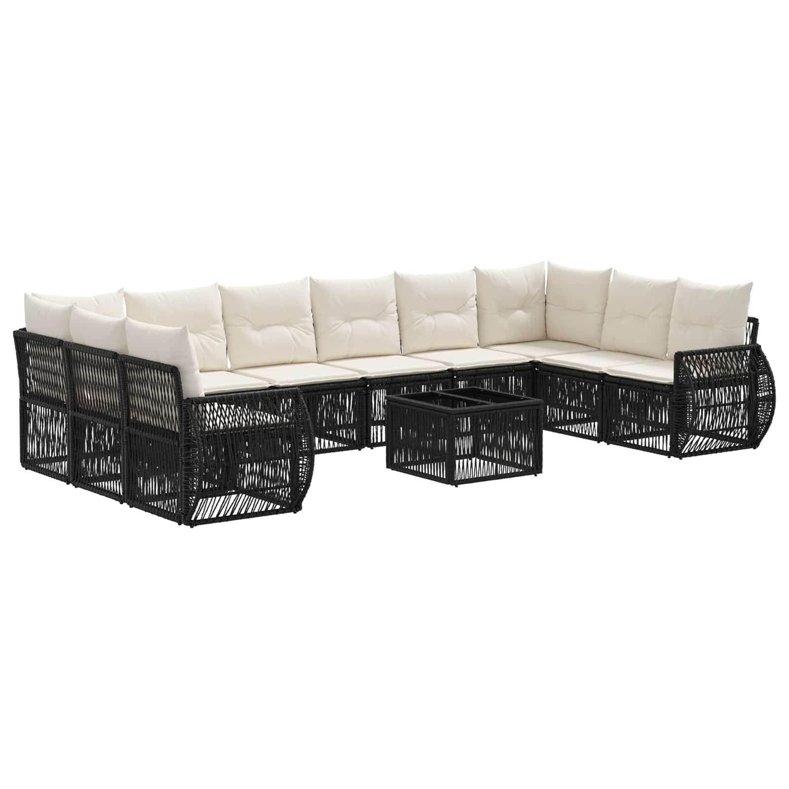 Gartensofa-set 11 stk. Schwarz und Cremeweiß Poly-Rattan