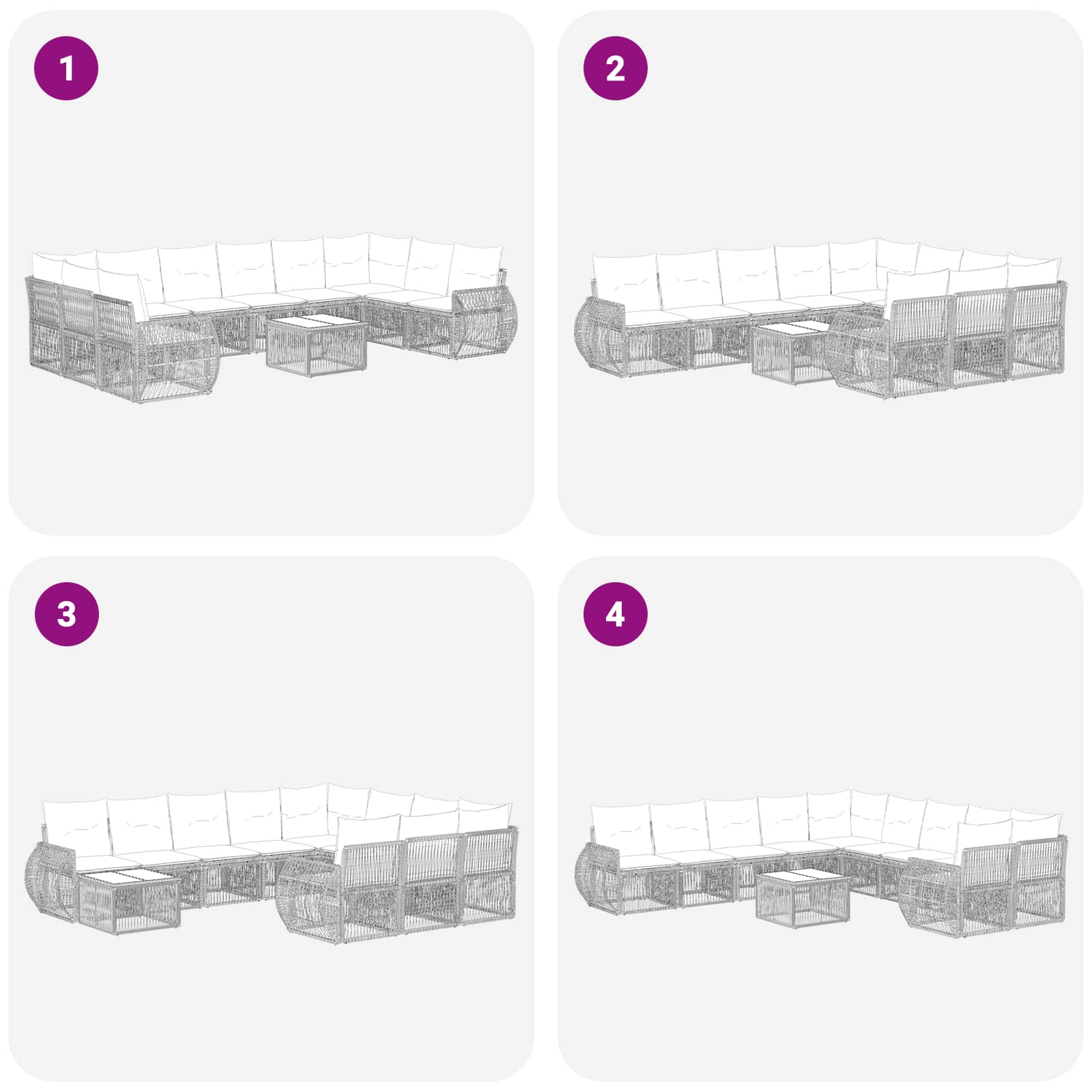 Gartensofa-set 11 stk. Schwarz und Cremeweiß Poly-Rattan