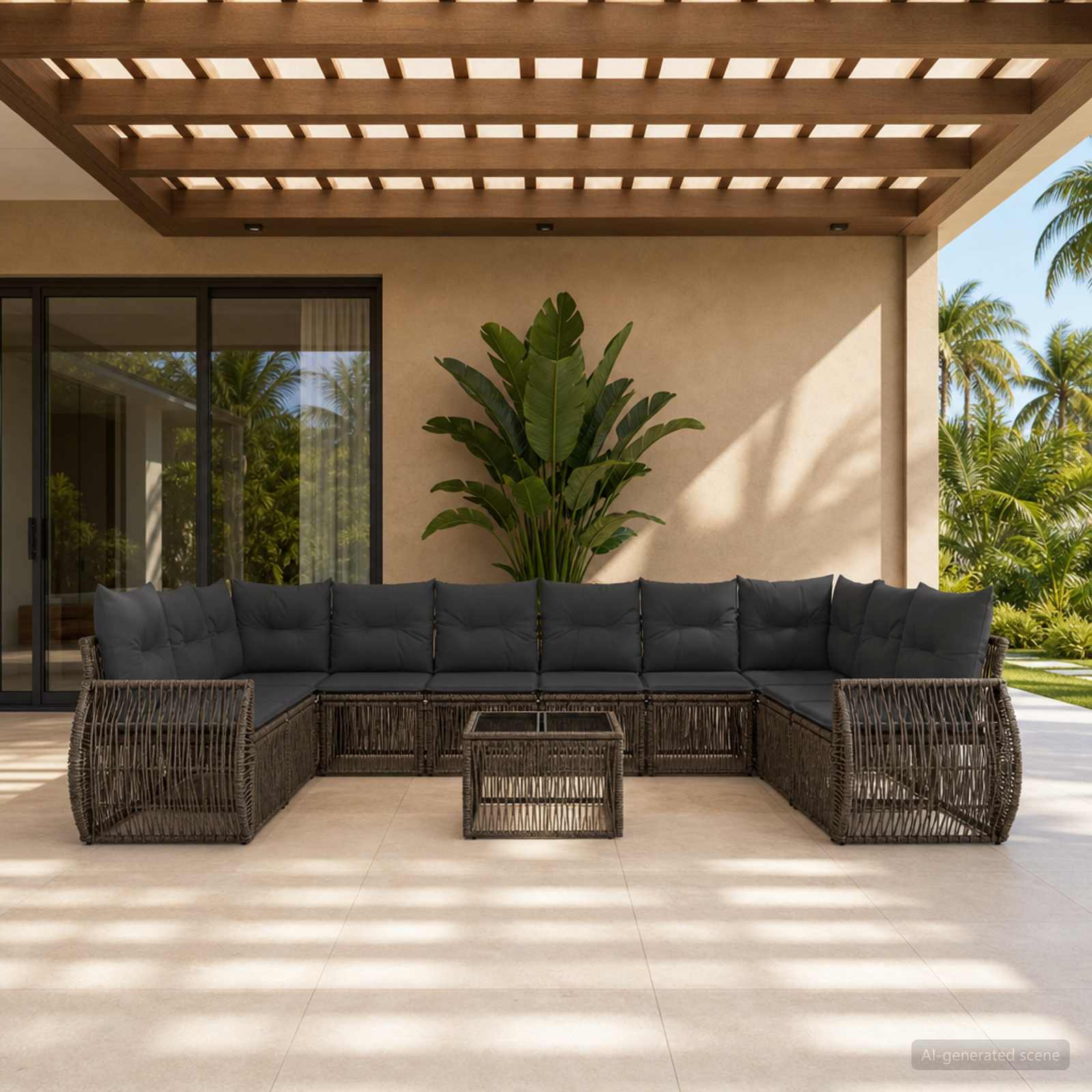 Gartensofa-set 11 stk. Grau und Dunkelgrau Poly-Rattan
