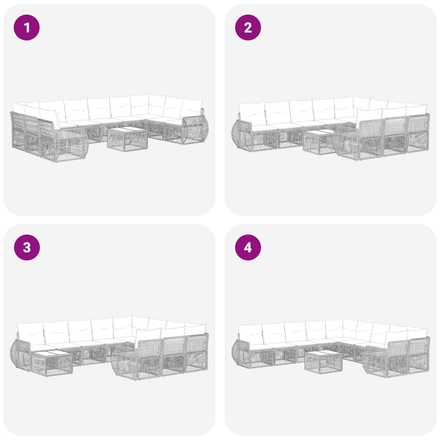 Gartensofa-set 11 stk. Grau und Dunkelgrau Poly-Rattan