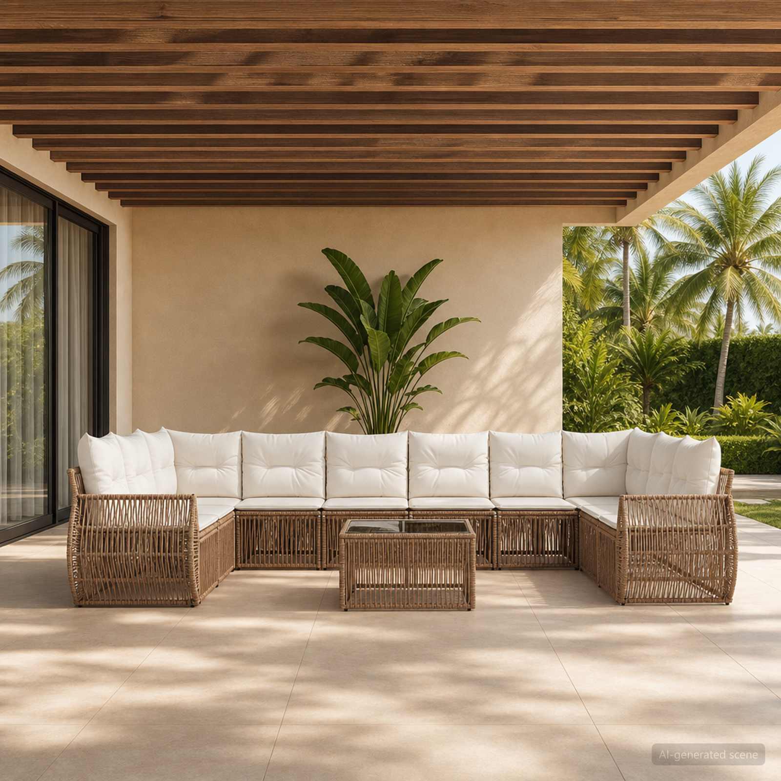 Gartensofa-set 11 pcs Beige und Cremeweiß Poly-Rattan