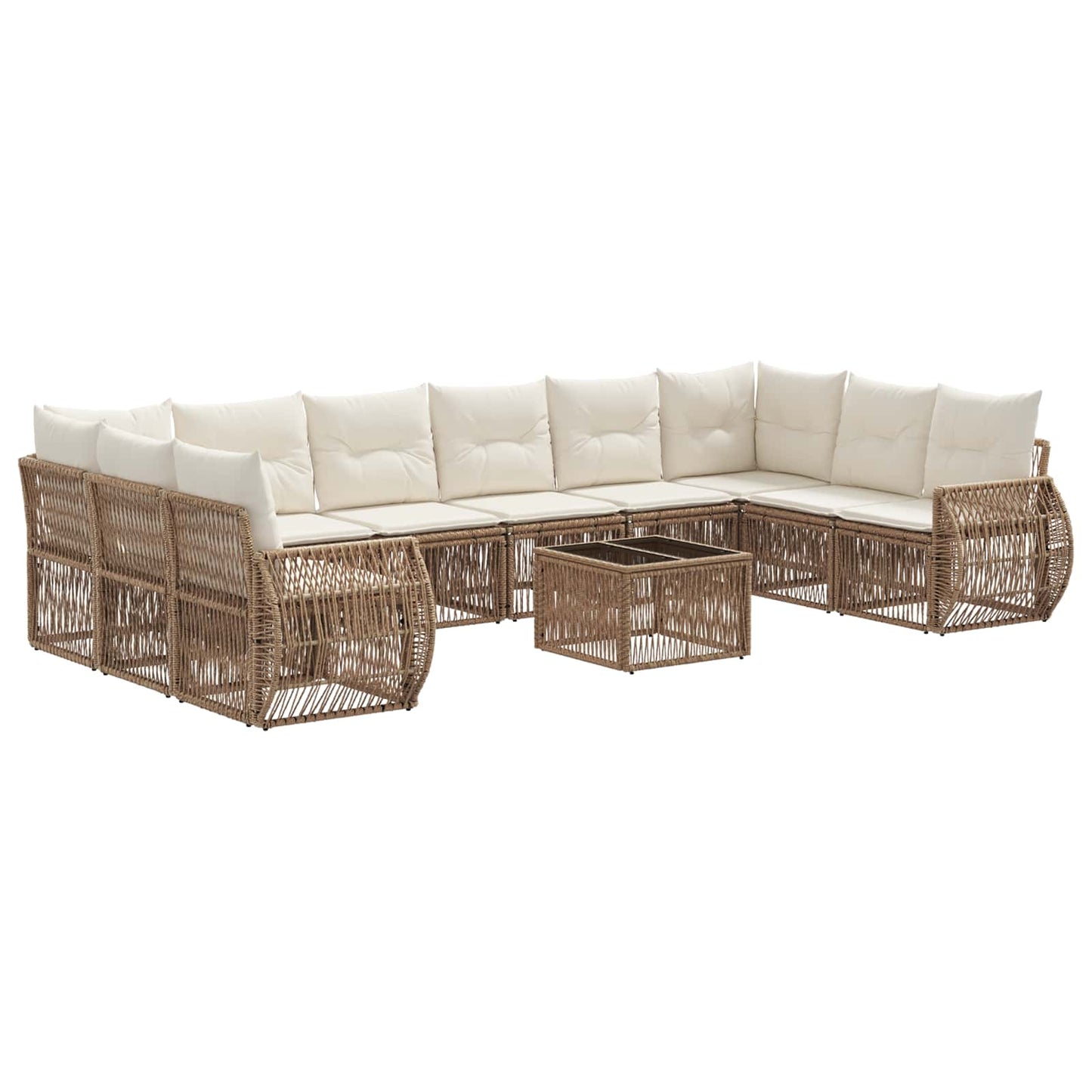 Gartensofa-set 11 pcs Beige und Cremeweiß Poly-Rattan