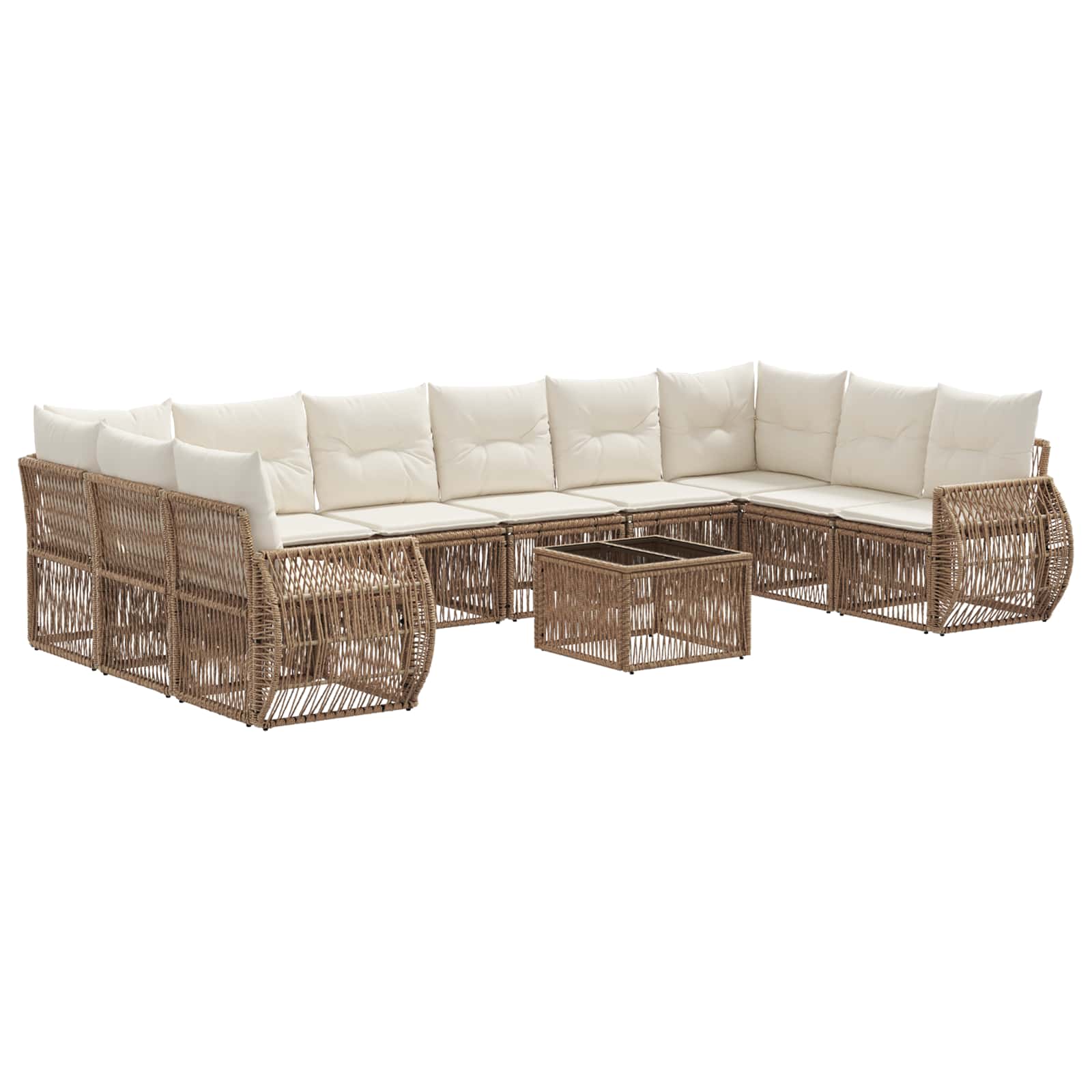 Gartensofa-set 11 pcs Beige und Cremeweiß Poly-Rattan