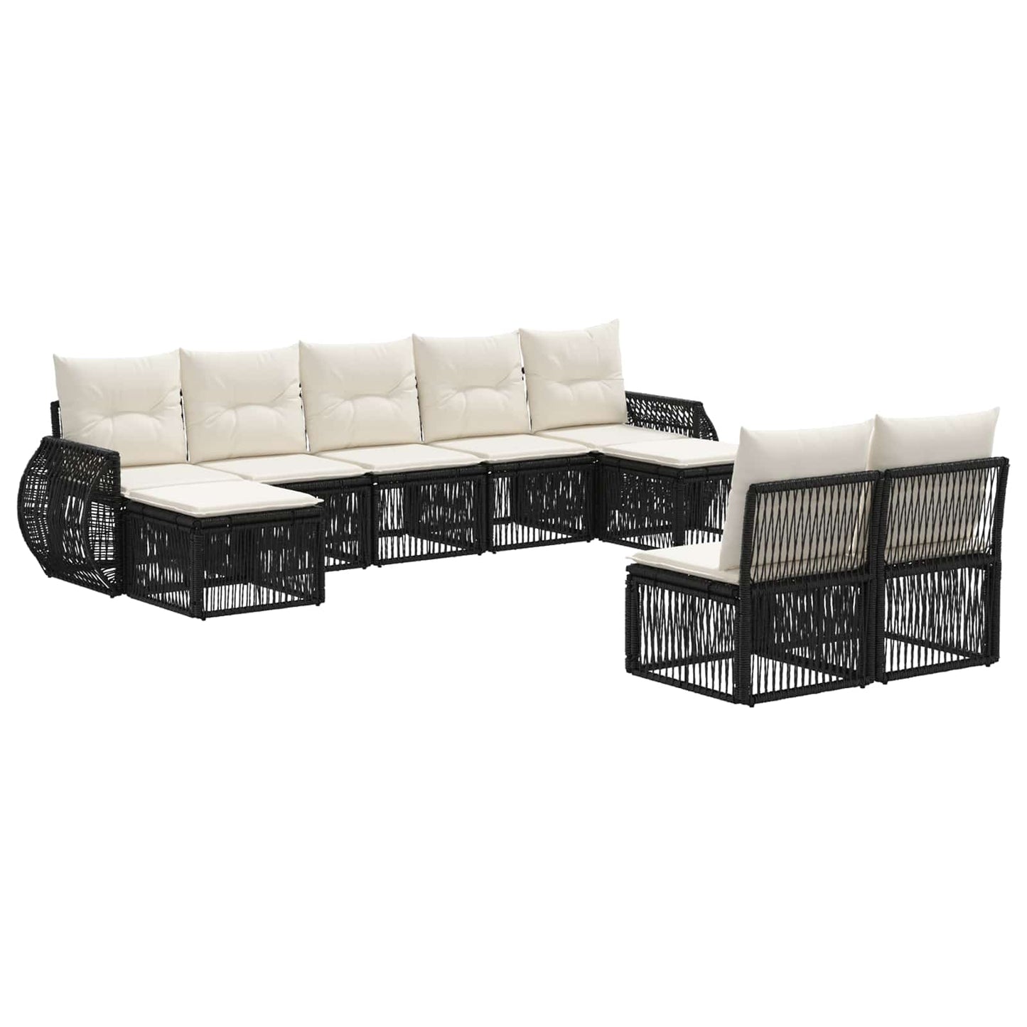 Gartensofa-set 9 stk. Schwarz und Cremeweiß Poly-Rattan