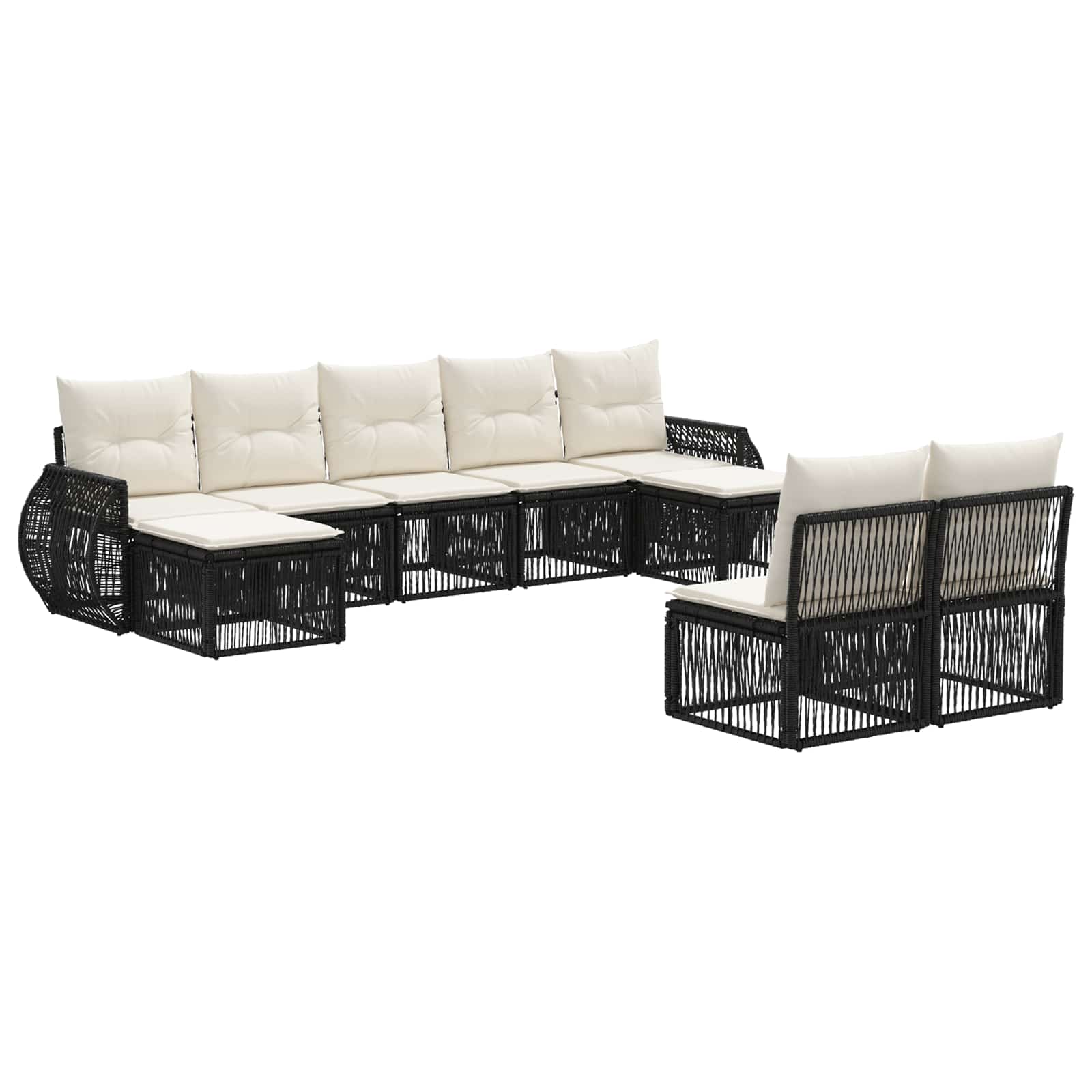 Gartensofa-set 9 stk. Schwarz und Cremeweiß Poly-Rattan