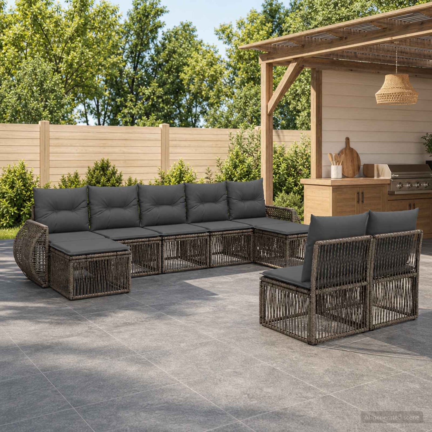 Gartensofa-set 9 stk. Grau und Dunkelgrau Poly-Rattan