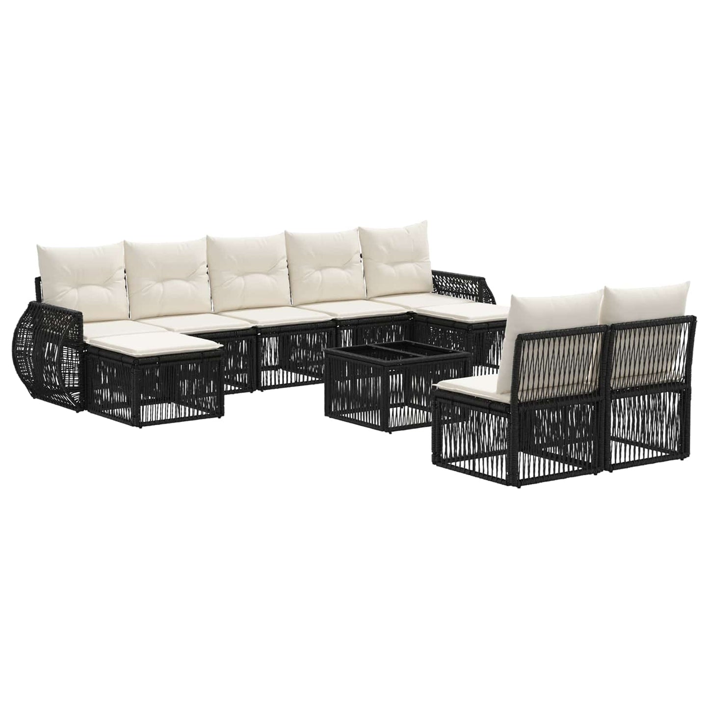 Gartensofa-set 10 pcs Schwarz und Cremeweiß Poly-Rattan