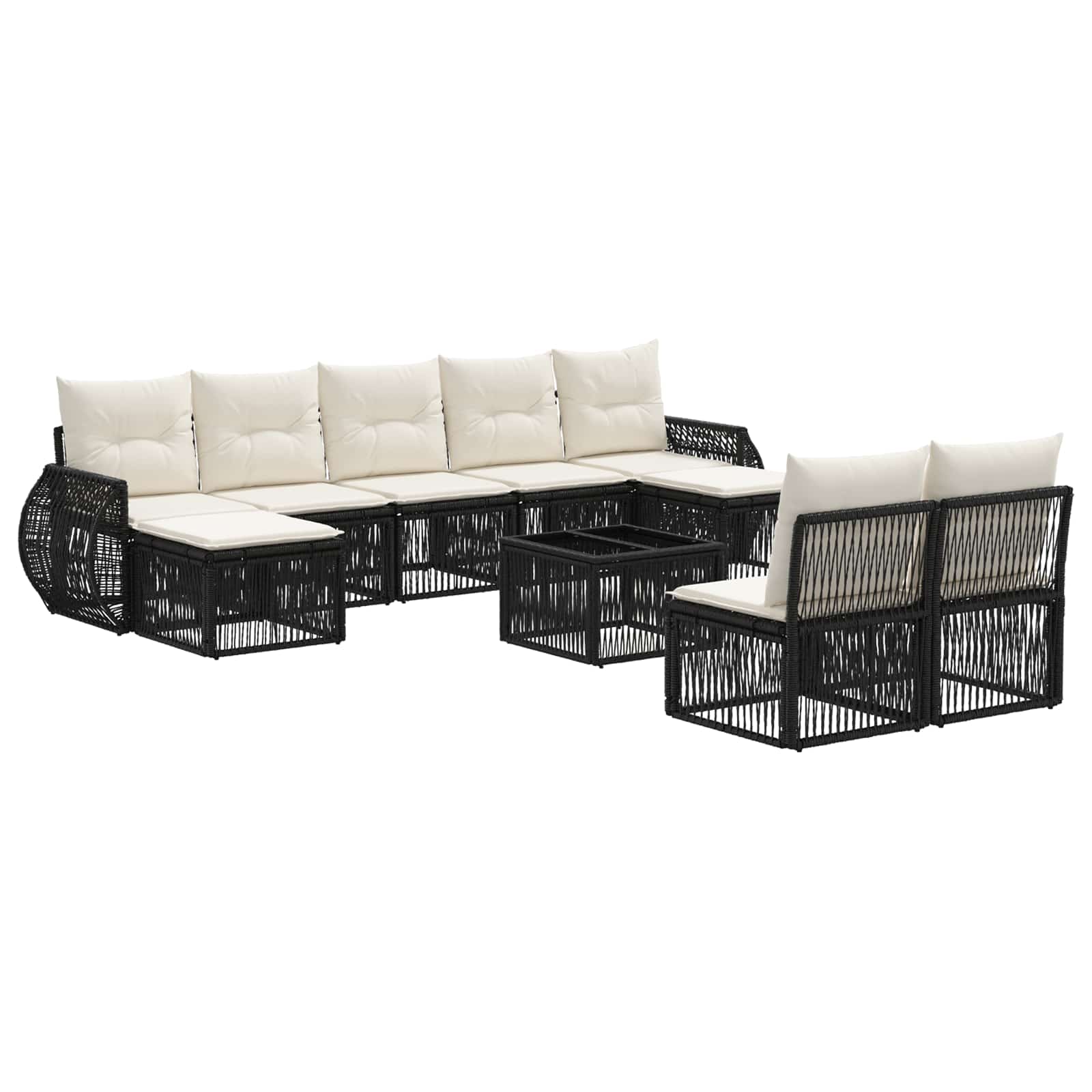Gartensofa-set 10 pcs Schwarz und Cremeweiß Poly-Rattan