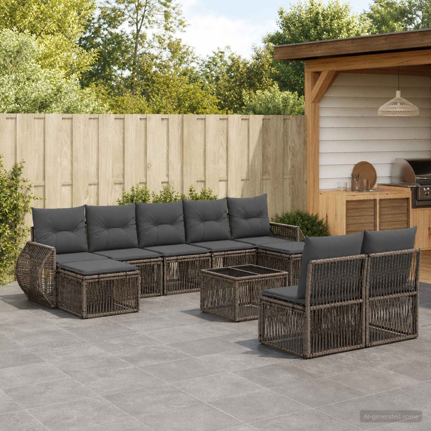 Gartensofa-set 10 stk. Grau und Dunkelgrau Poly-Rattan