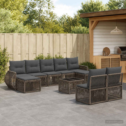 Gartensofa-set 10 stk. Grau und Dunkelgrau Poly-Rattan