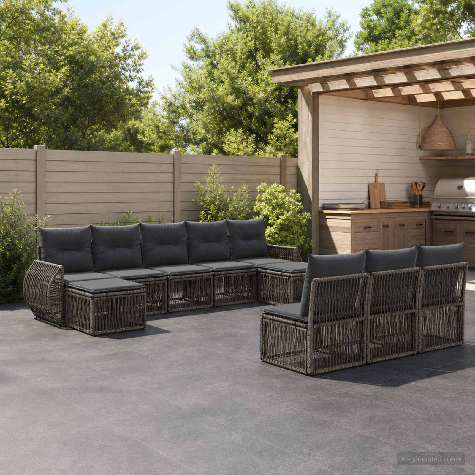 Gartensofa-set 10 stk. Grau und Dunkelgrau Poly-Rattan