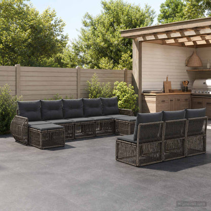 Gartensofa-set 10 stk. Grau und Dunkelgrau Poly-Rattan