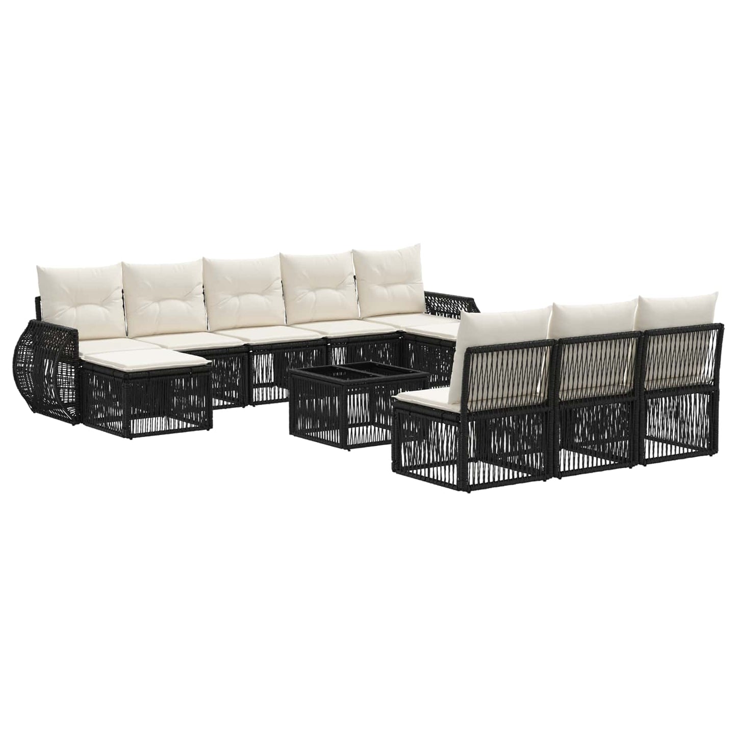 Gartensofa-set 11 stk. Schwarz und Cremeweiß Poly-Rattan