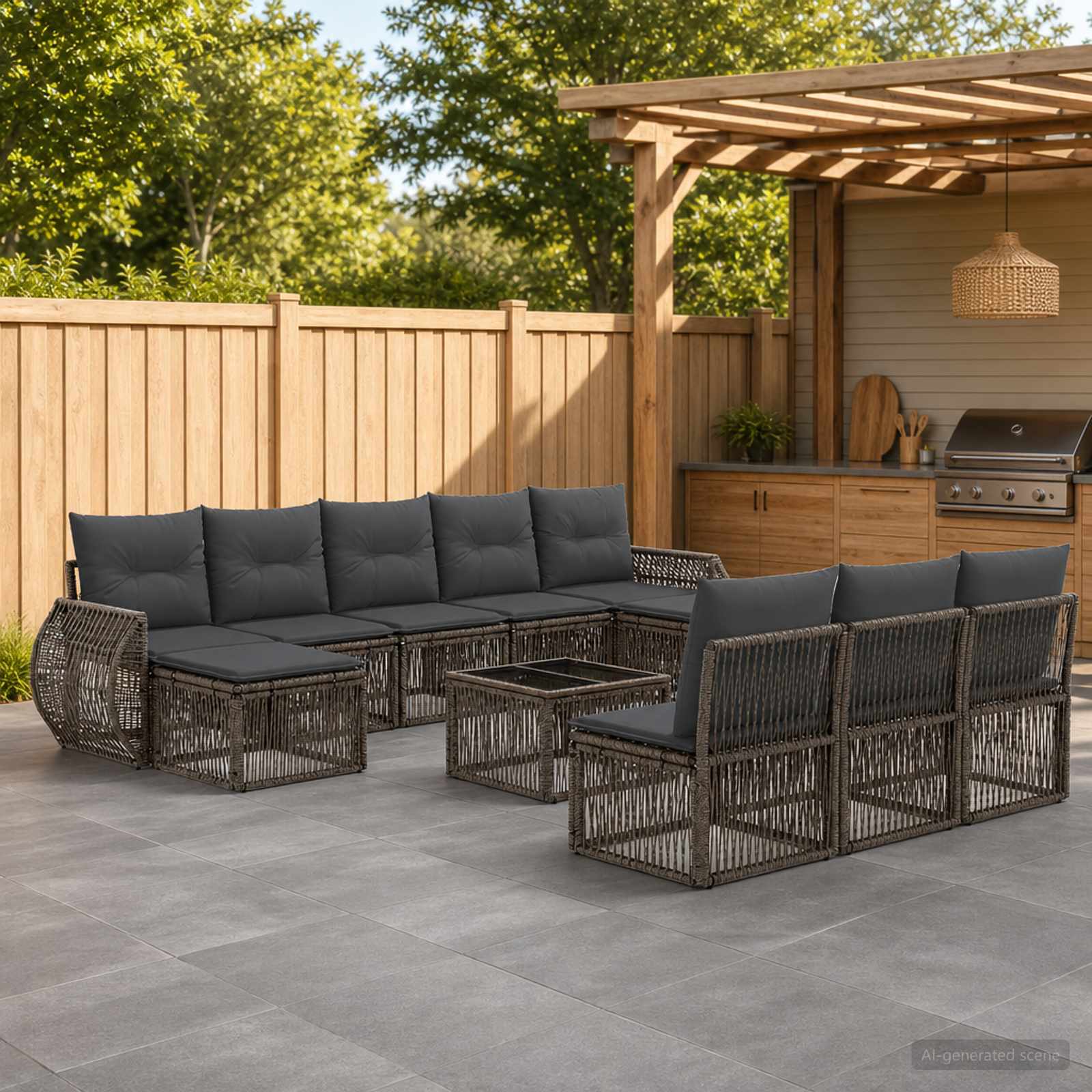 Gartensofa-set 11 stk. Grau und Dunkelgrau Poly-Rattan