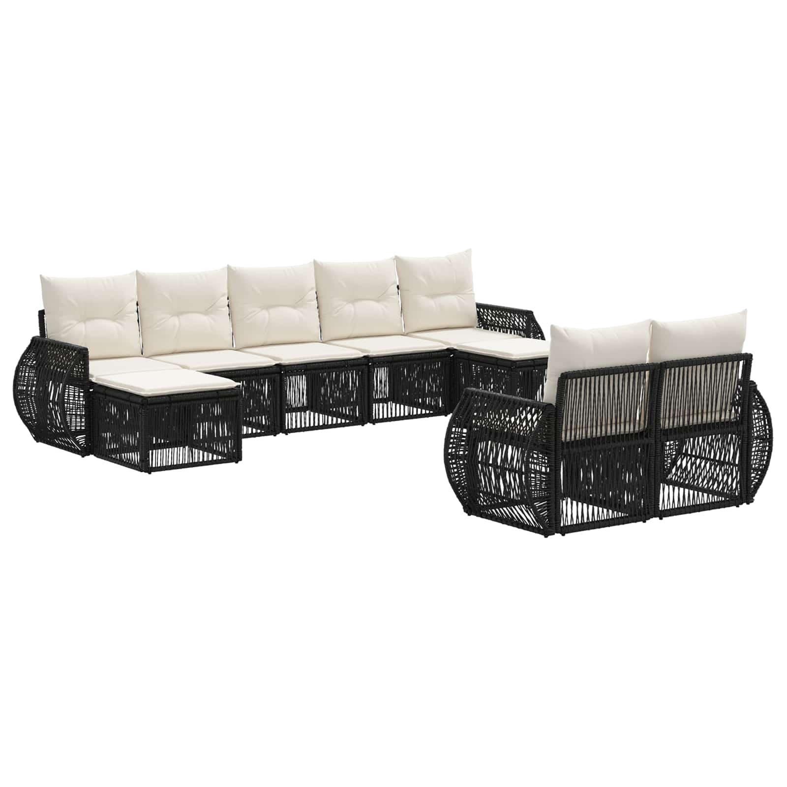 Gartensofa-set 9 pcs Schwarz und Cremeweiß Poly-Rattan
