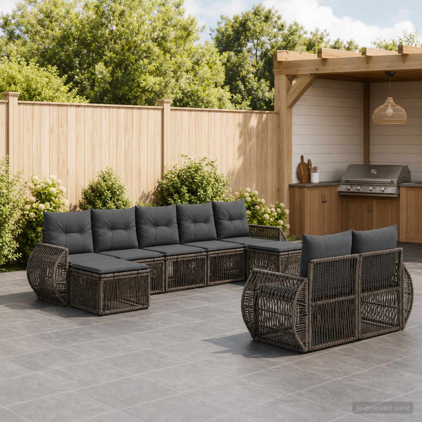 Gartensofa-set 9 stk. Grau und Dunkelgrau Poly-Rattan