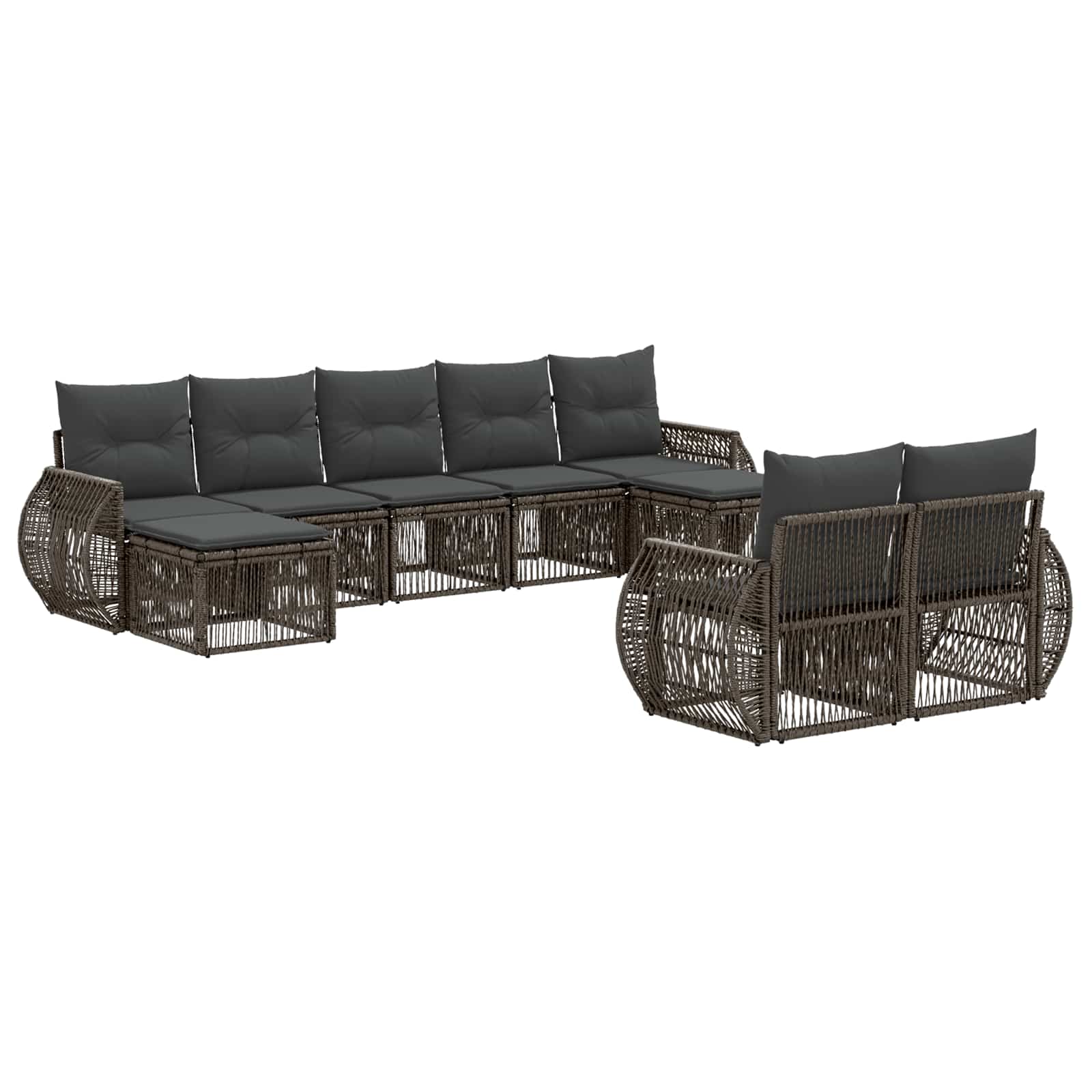 Gartensofa-set 9 stk. Grau und Dunkelgrau Poly-Rattan