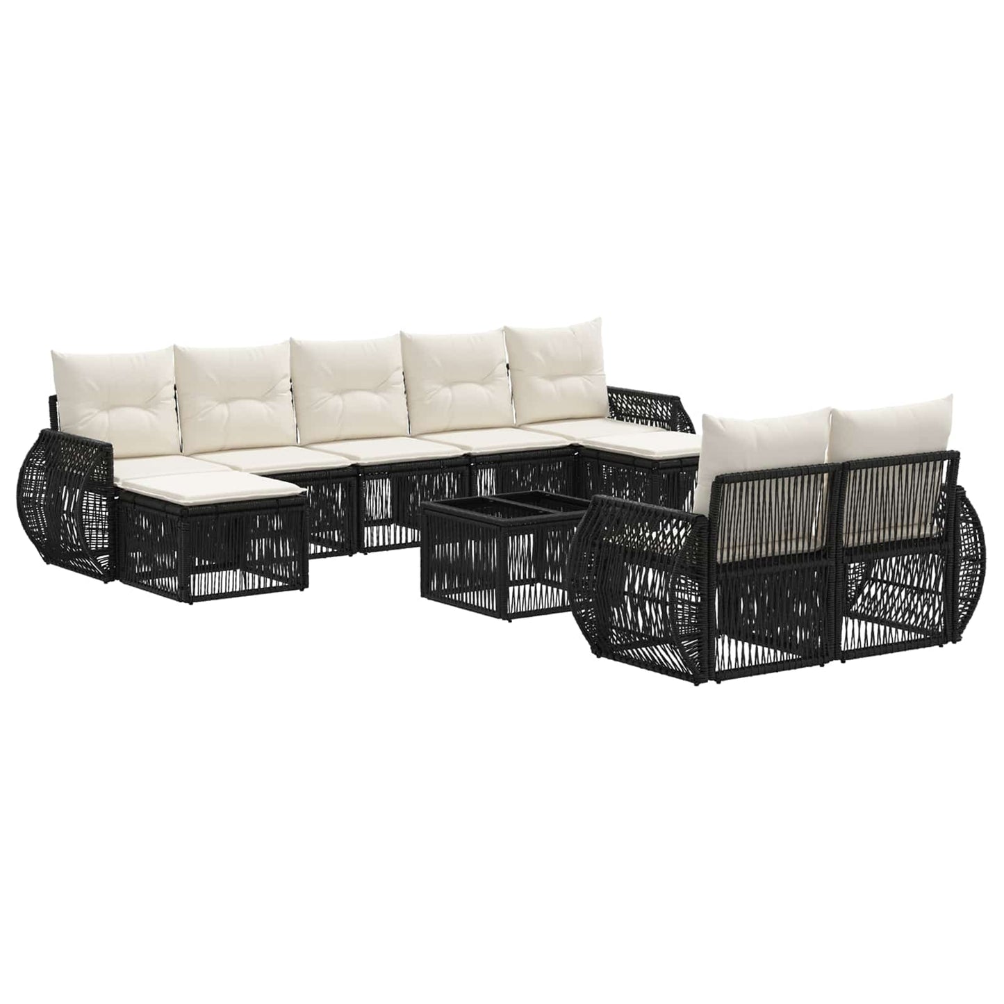 Gartensofa-set 10 pcs Schwarz und Cremeweiß Poly-Rattan