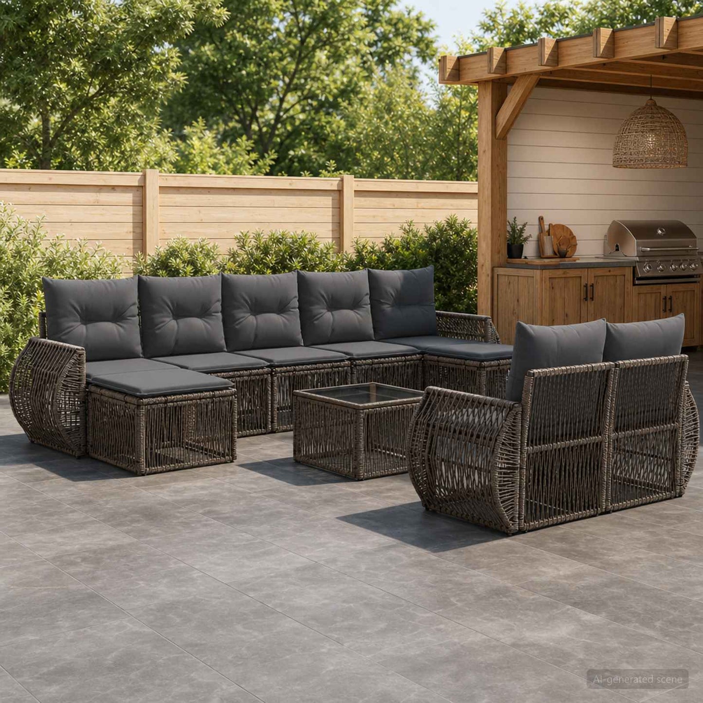 Gartensofa-set 10 stk. Grau und Dunkelgrau Poly-Rattan