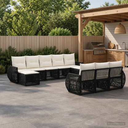 Gartensofa-set 10 stk. Schwarz und Cremeweiß Poly-Rattan