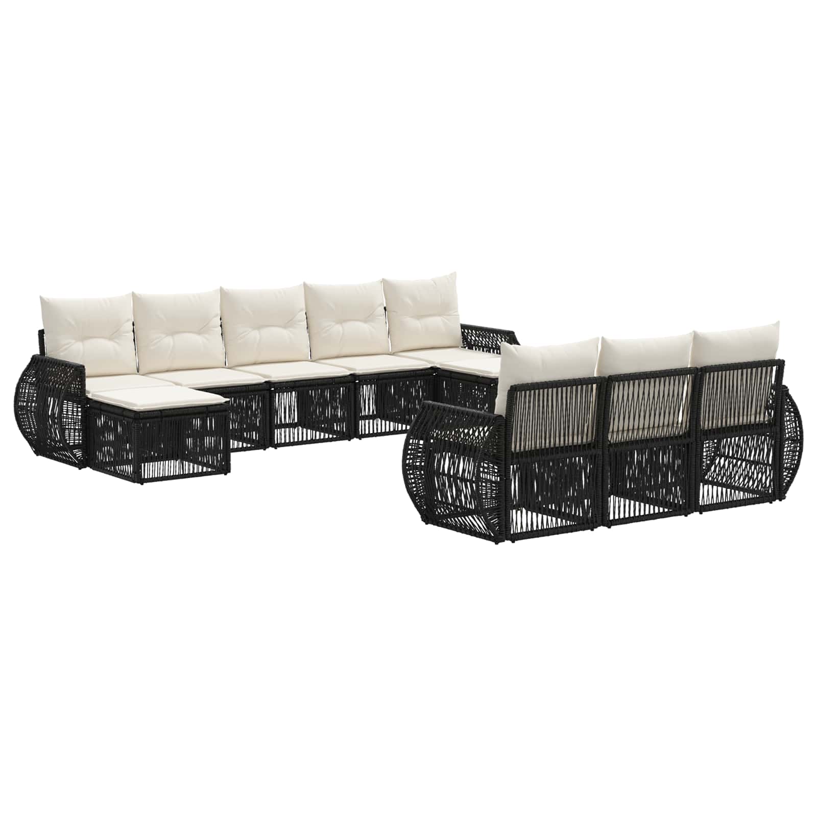 Gartensofa-set 10 pcs Schwarz und Cremeweiß Poly-Rattan
