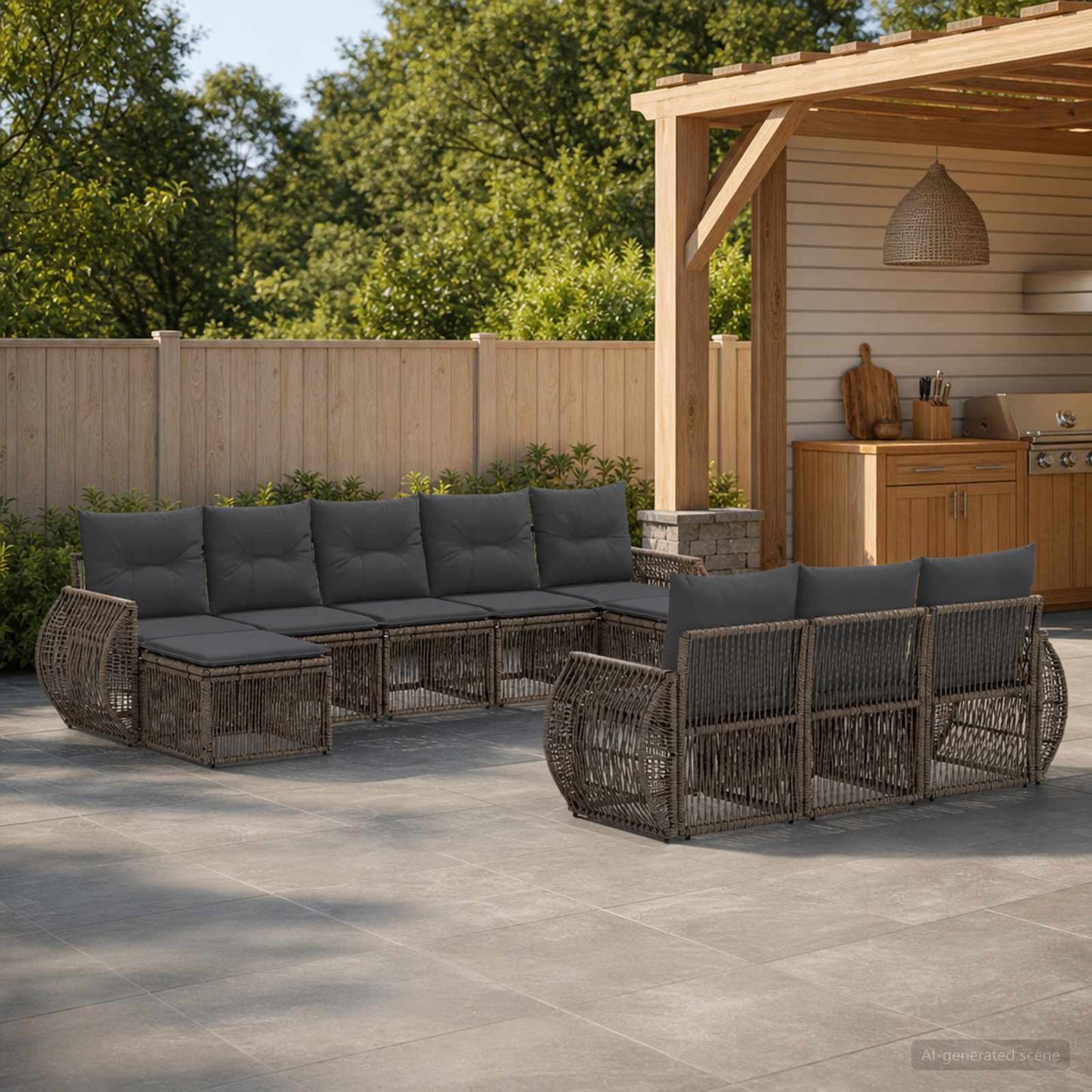 Gartensofa-set 10 stk. Grau und Dunkelgrau Poly-Rattan