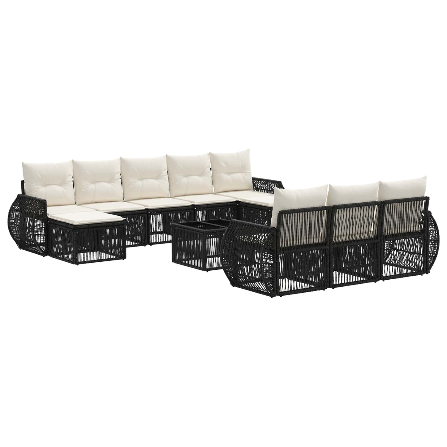 Gartensofa-set 11 stk. Schwarz und Cremeweiß Poly-Rattan