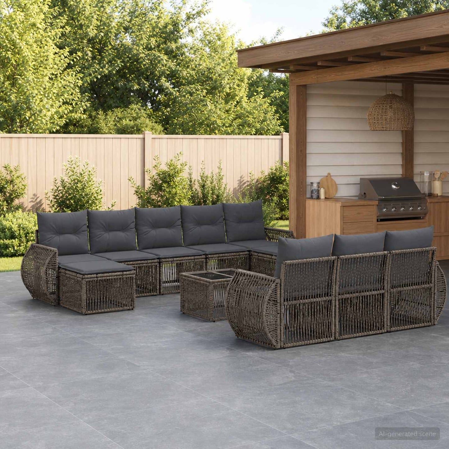 Gartensofa-set 11 stk. Grau und Dunkelgrau Poly-Rattan