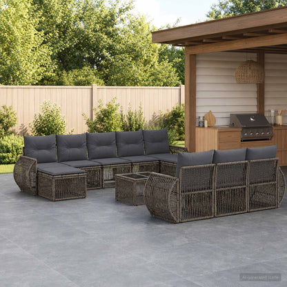Gartensofa-set 11 stk. Grau und Dunkelgrau Poly-Rattan