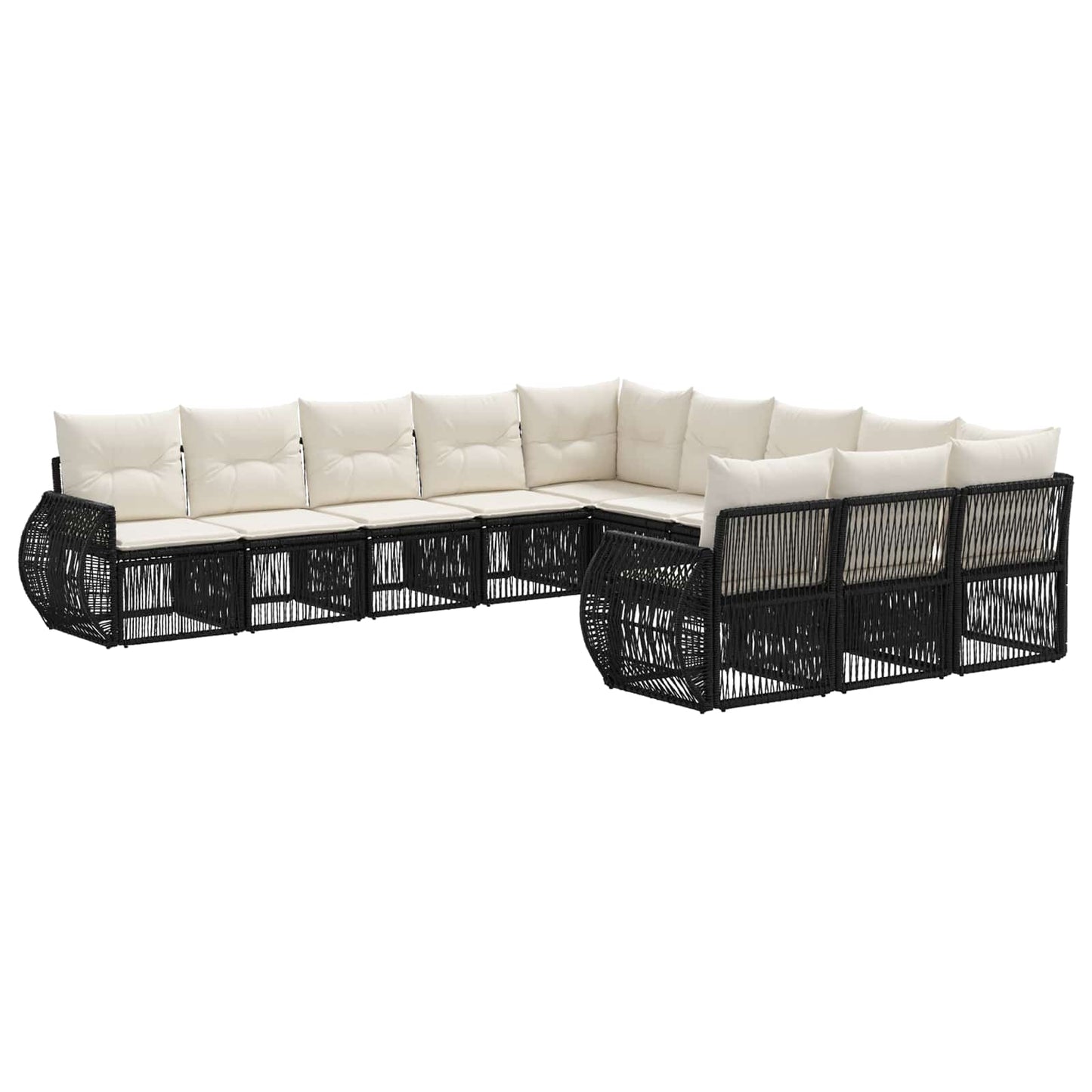 Gartensofa-set 11 stk. Schwarz und Cremeweiß Poly-Rattan