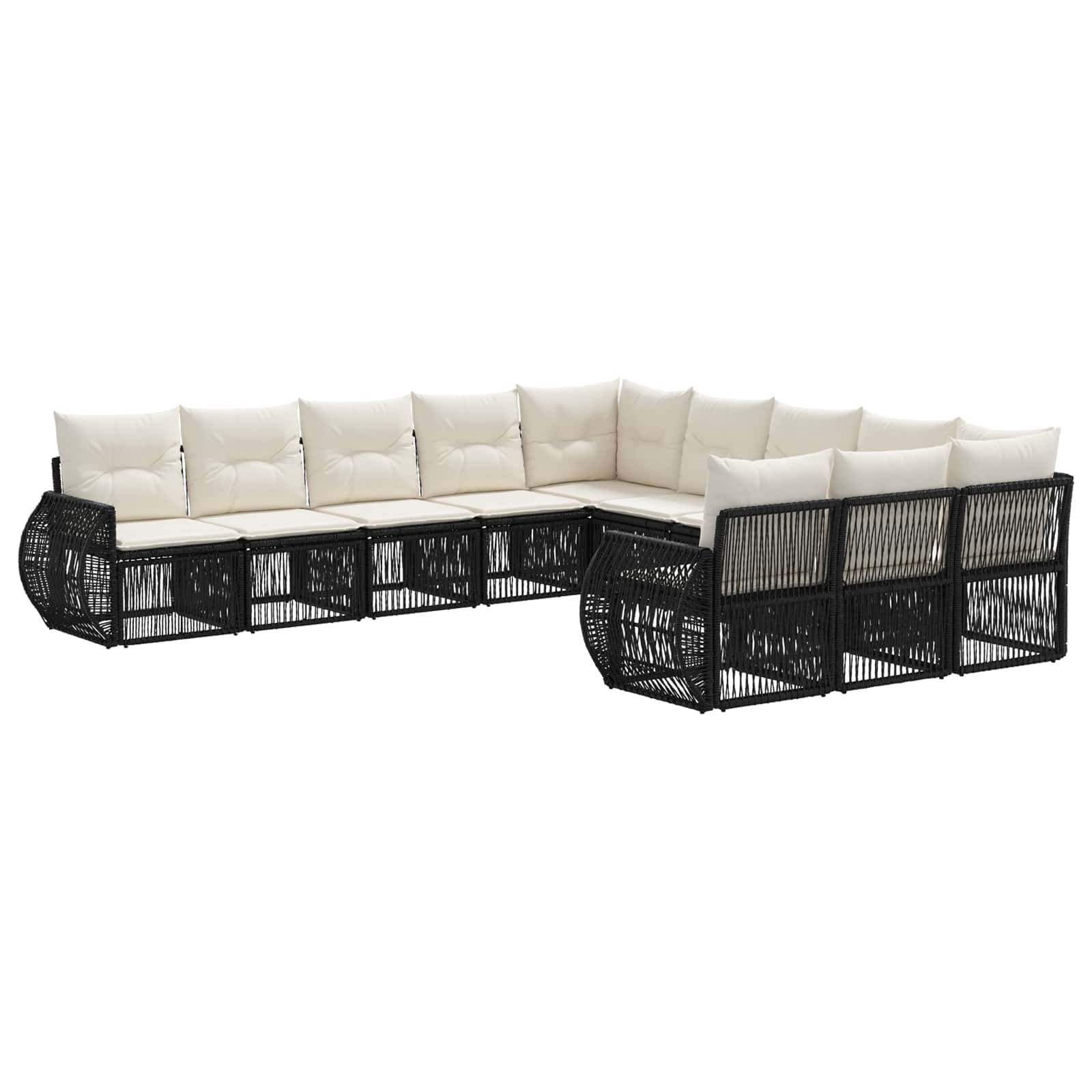 Gartensofa-set 11 stk. Schwarz und Cremeweiß Poly-Rattan