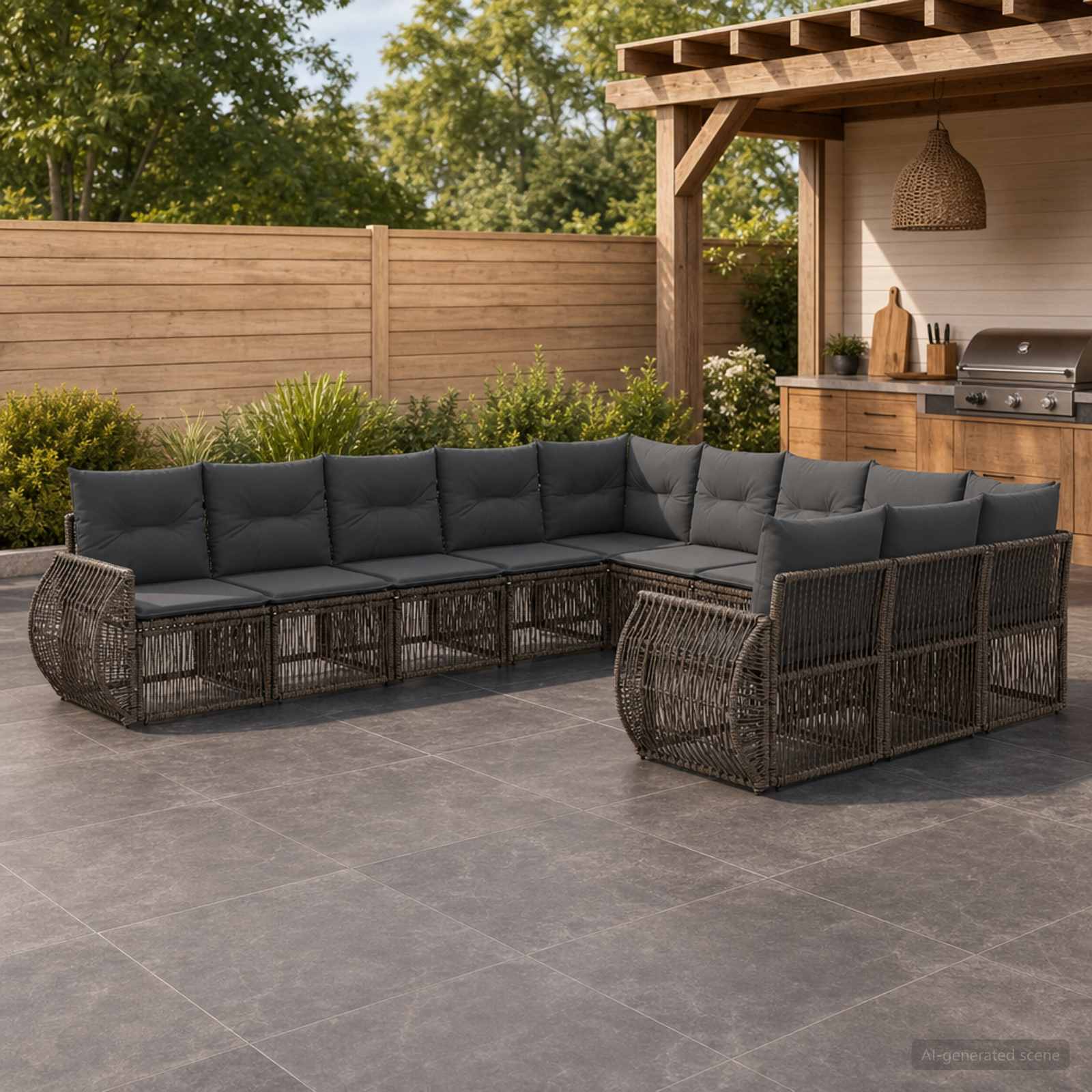 Gartensofa-set 11 pcs Grau und Dunkelgrau Poly-Rattan