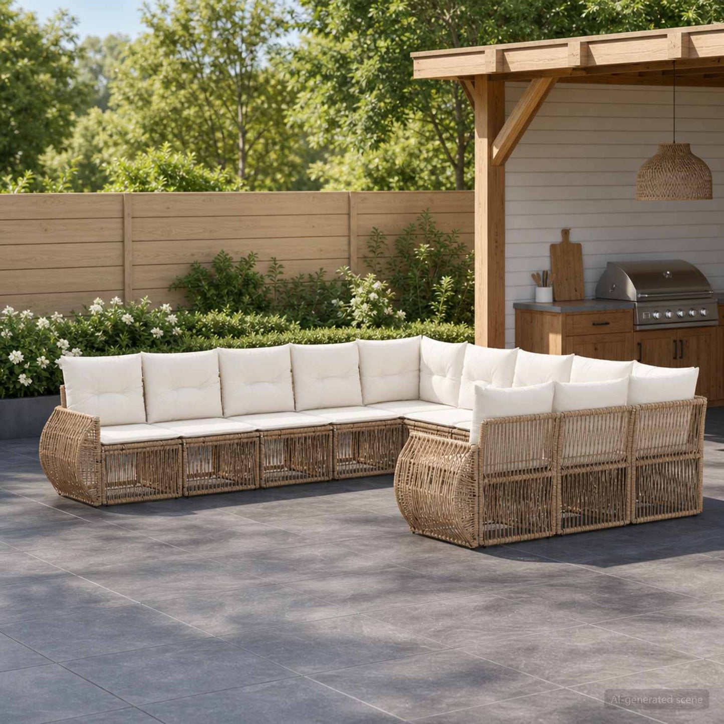 Gartensofa-set 11 pcs Beige und Cremeweiß Poly-Rattan