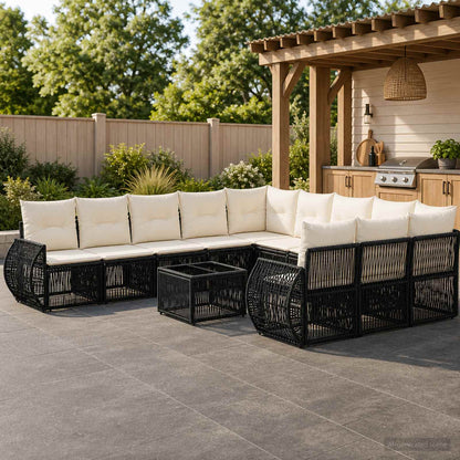 Gartensofa-set 12 stk. Schwarz und Cremeweiß Poly-Rattan