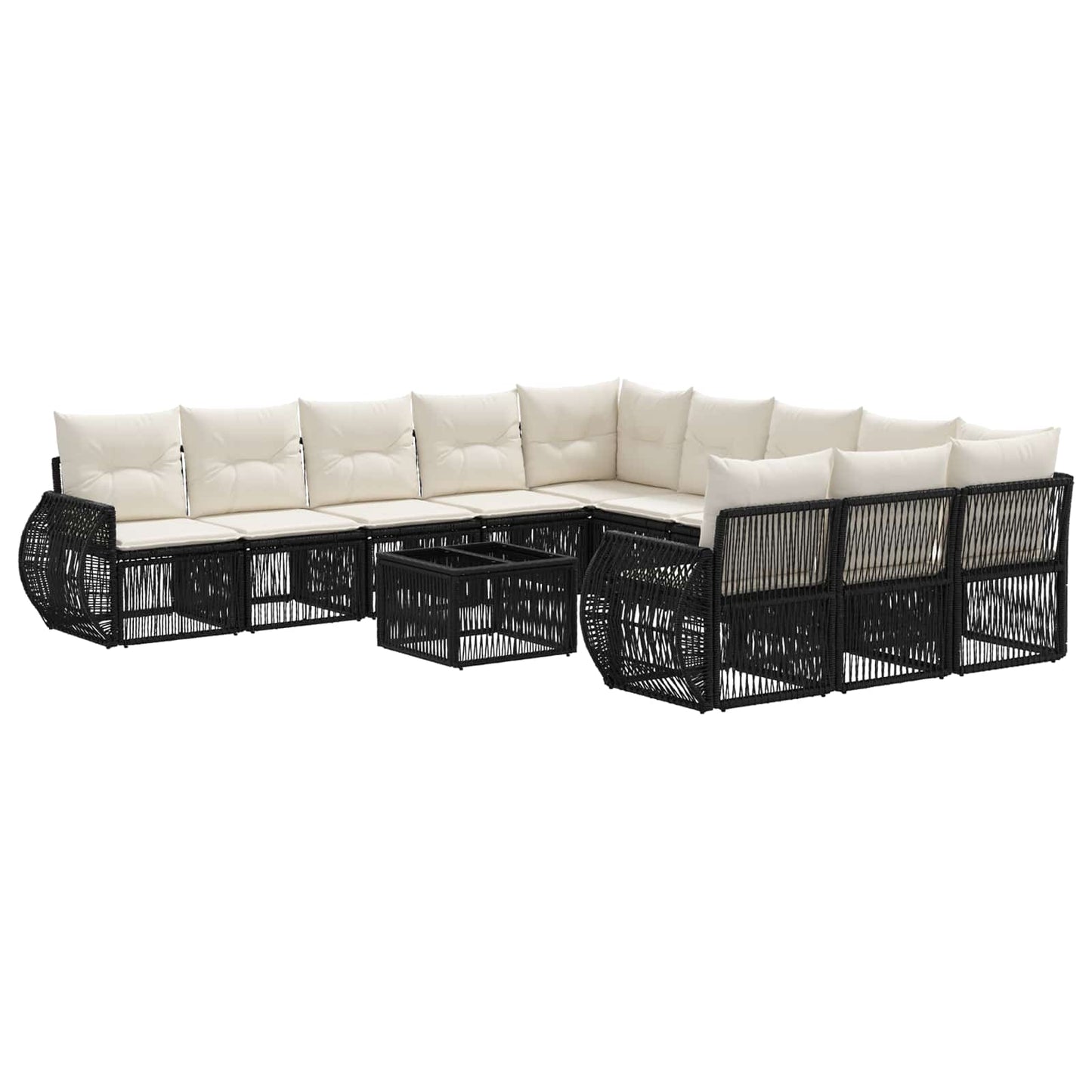 Gartensofa-set 12 stk. Schwarz und Cremeweiß Poly-Rattan