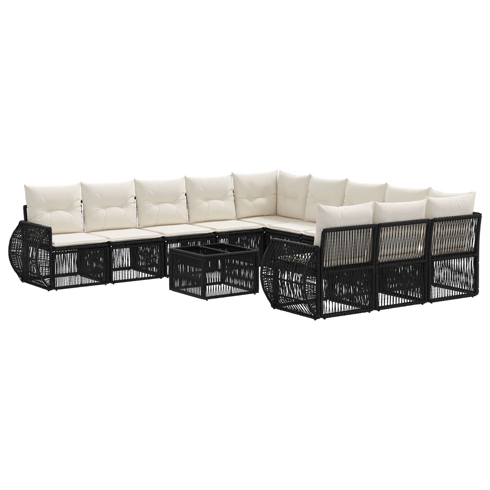 Gartensofa-set 12 stk. Schwarz und Cremeweiß Poly-Rattan