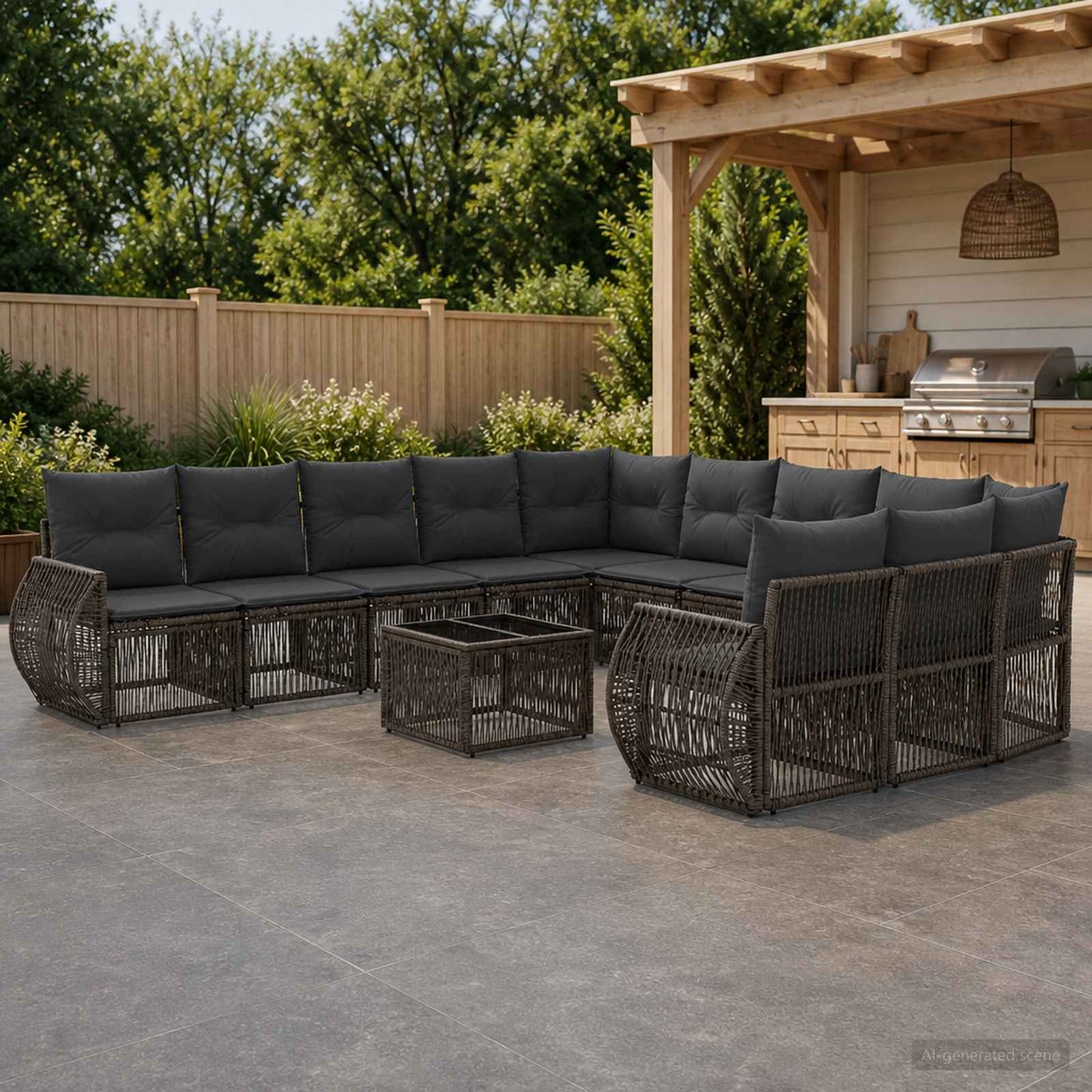 Gartensofa-set 12 stk. Grau und Dunkelgrau Poly-Rattan