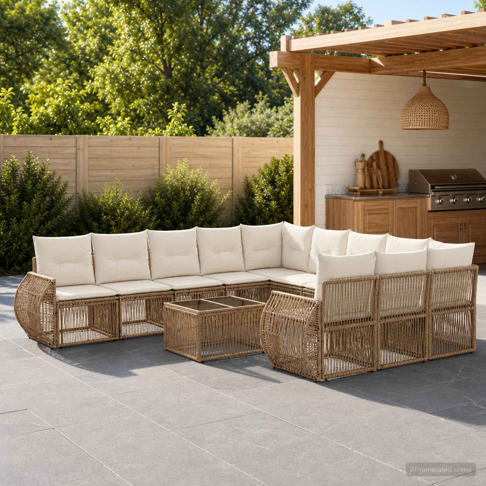 Gartensofa-set 12 pcs Beige und Cremeweiß Poly-Rattan