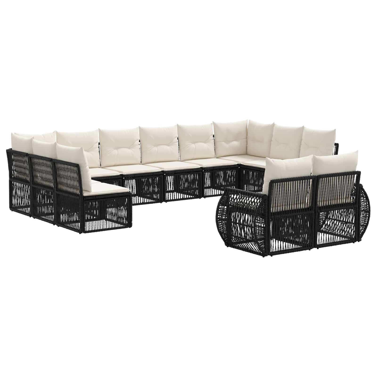Gartensofa-set 12 pcs Schwarz und Cremeweiß Poly-Rattan
