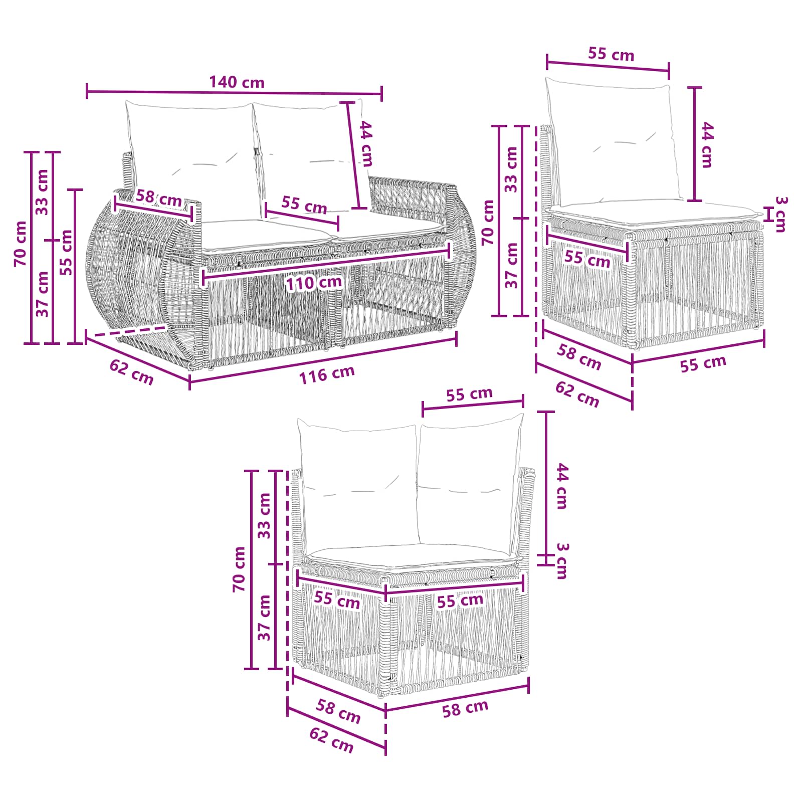 Gartensofa-set 12 stk. Grau und Dunkelgrau Poly-Rattan