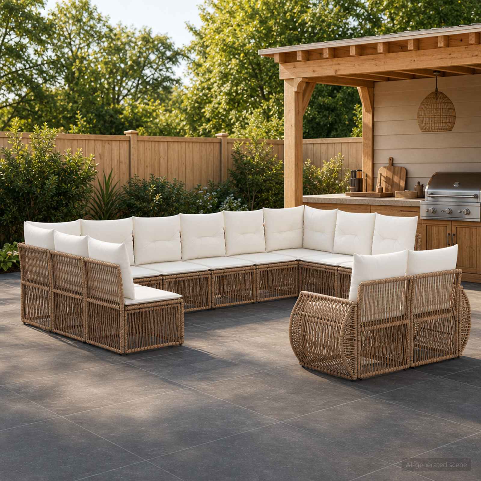 Gartensofa-set 12 pcs Beige und Cremeweiß Poly-Rattan