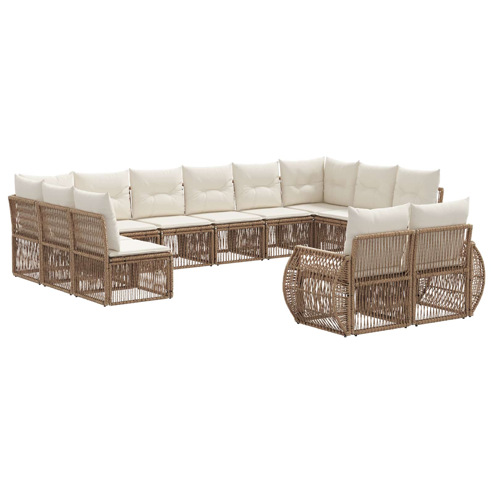 Gartensofa-set 12 pcs Beige und Cremeweiß Poly-Rattan