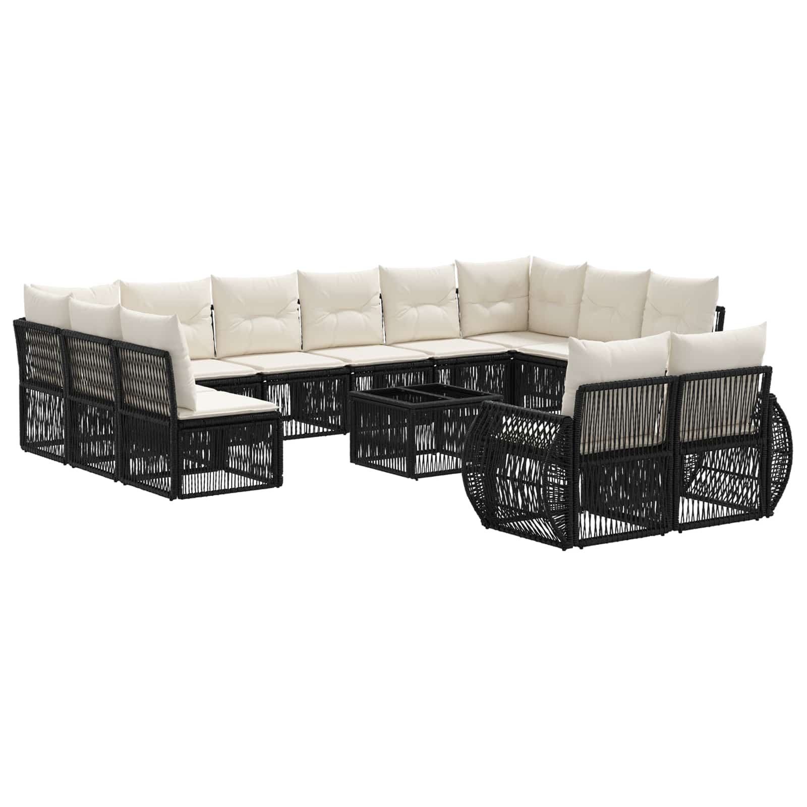 Gartensofa-set 13 pcs Schwarz und Cremeweiß Poly-Rattan