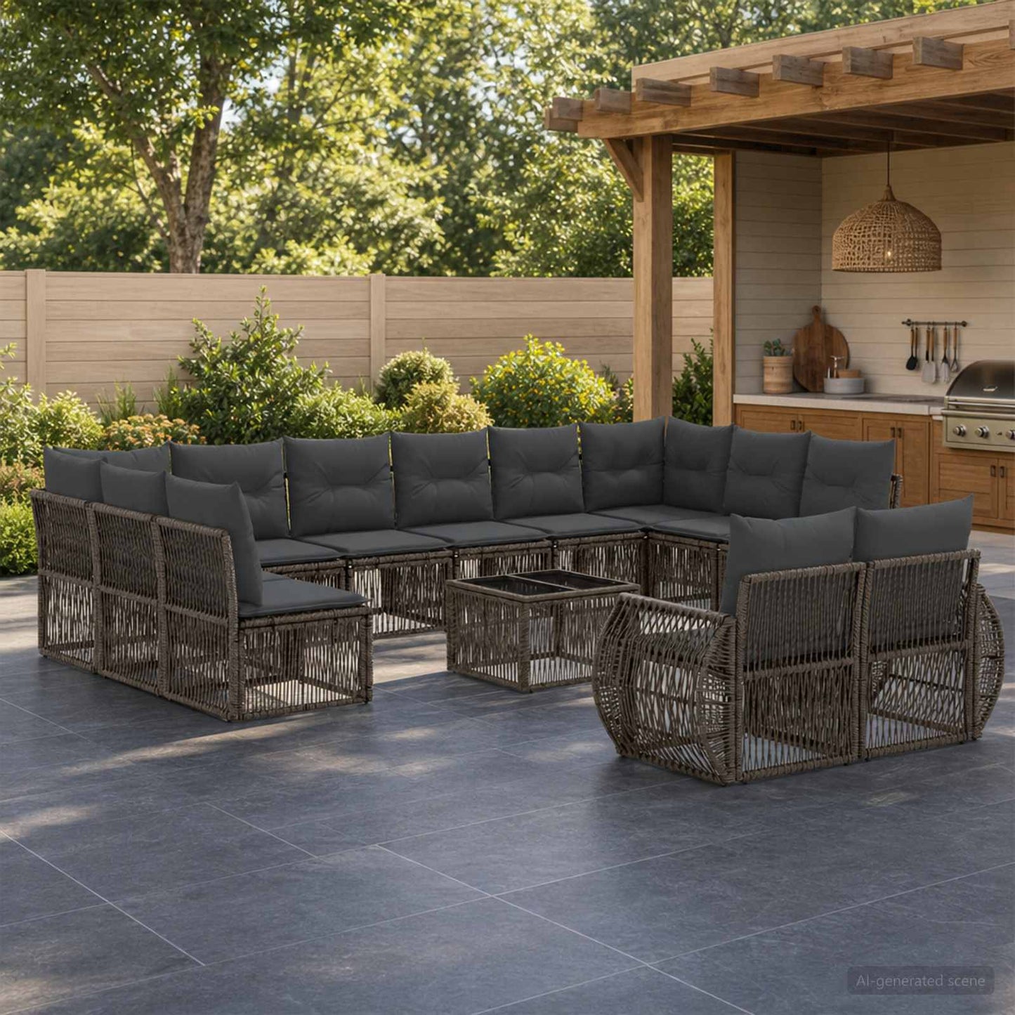 Gartensofa-set 13 stk. Grau und Dunkelgrau Poly-Rattan
