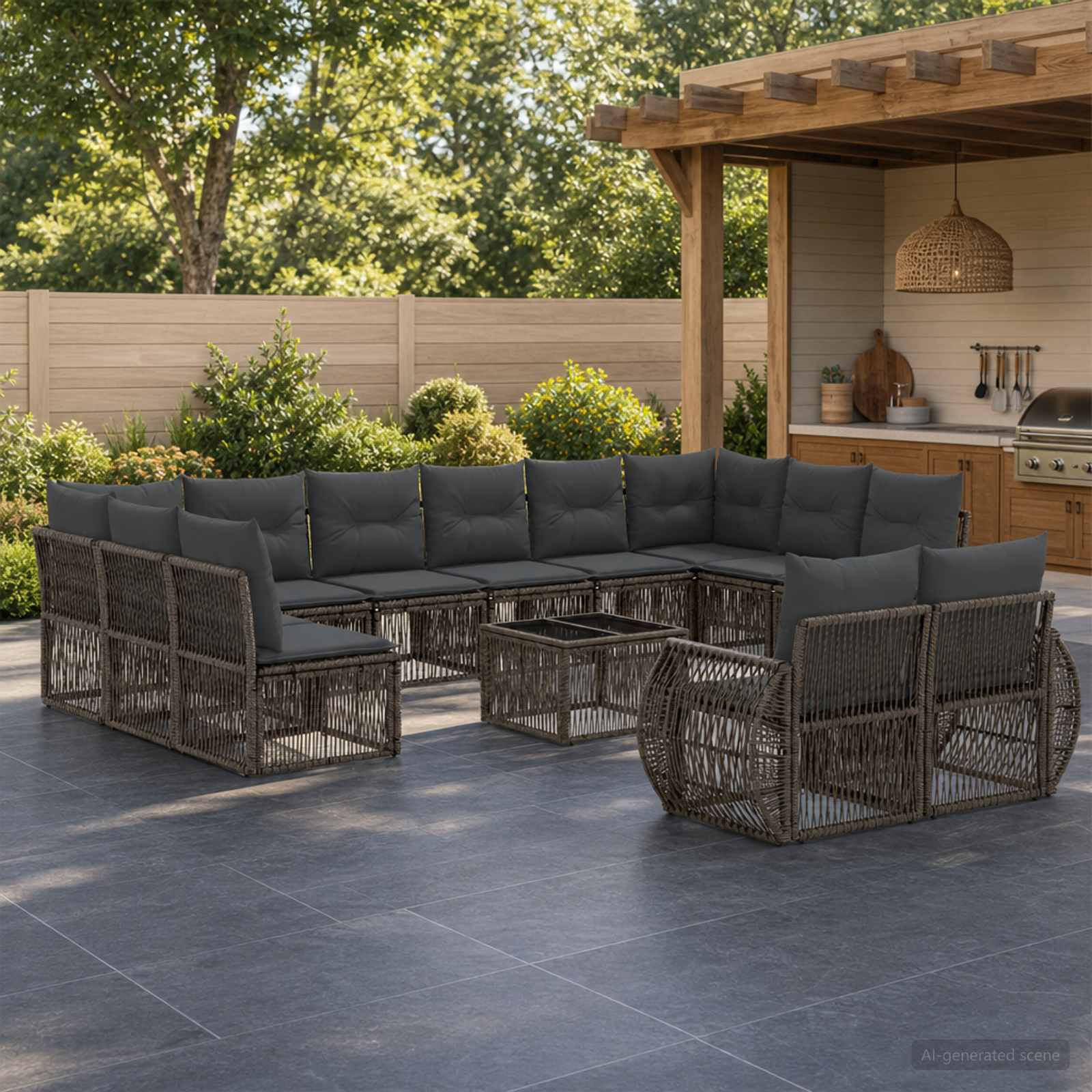 Gartensofa-set 13 stk. Grau und Dunkelgrau Poly-Rattan