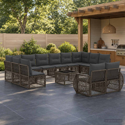 Gartensofa-set 13 stk. Grau und Dunkelgrau Poly-Rattan