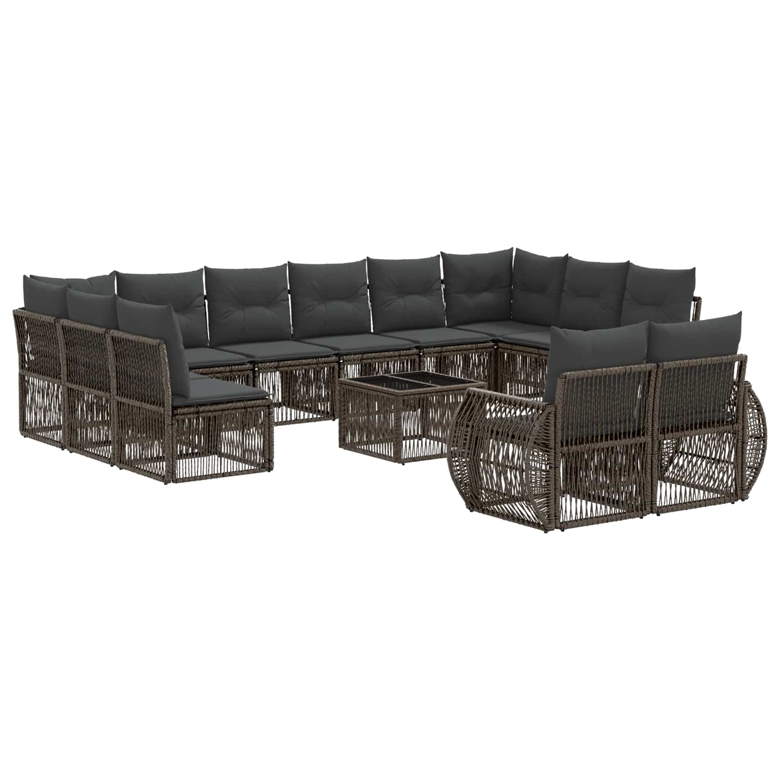 Gartensofa-set 13 stk. Grau und Dunkelgrau Poly-Rattan