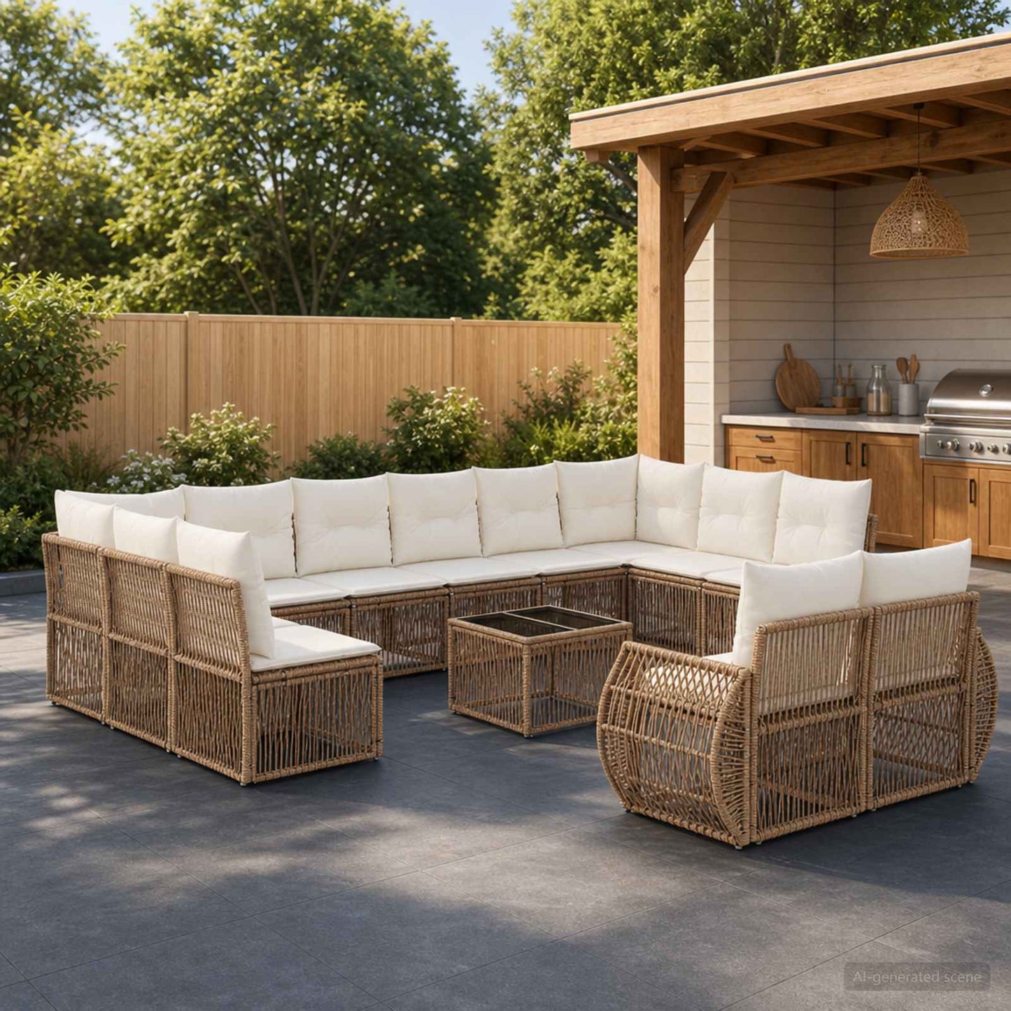 Gartensofa-set 13 pcs Beige und Cremeweiß Poly-Rattan